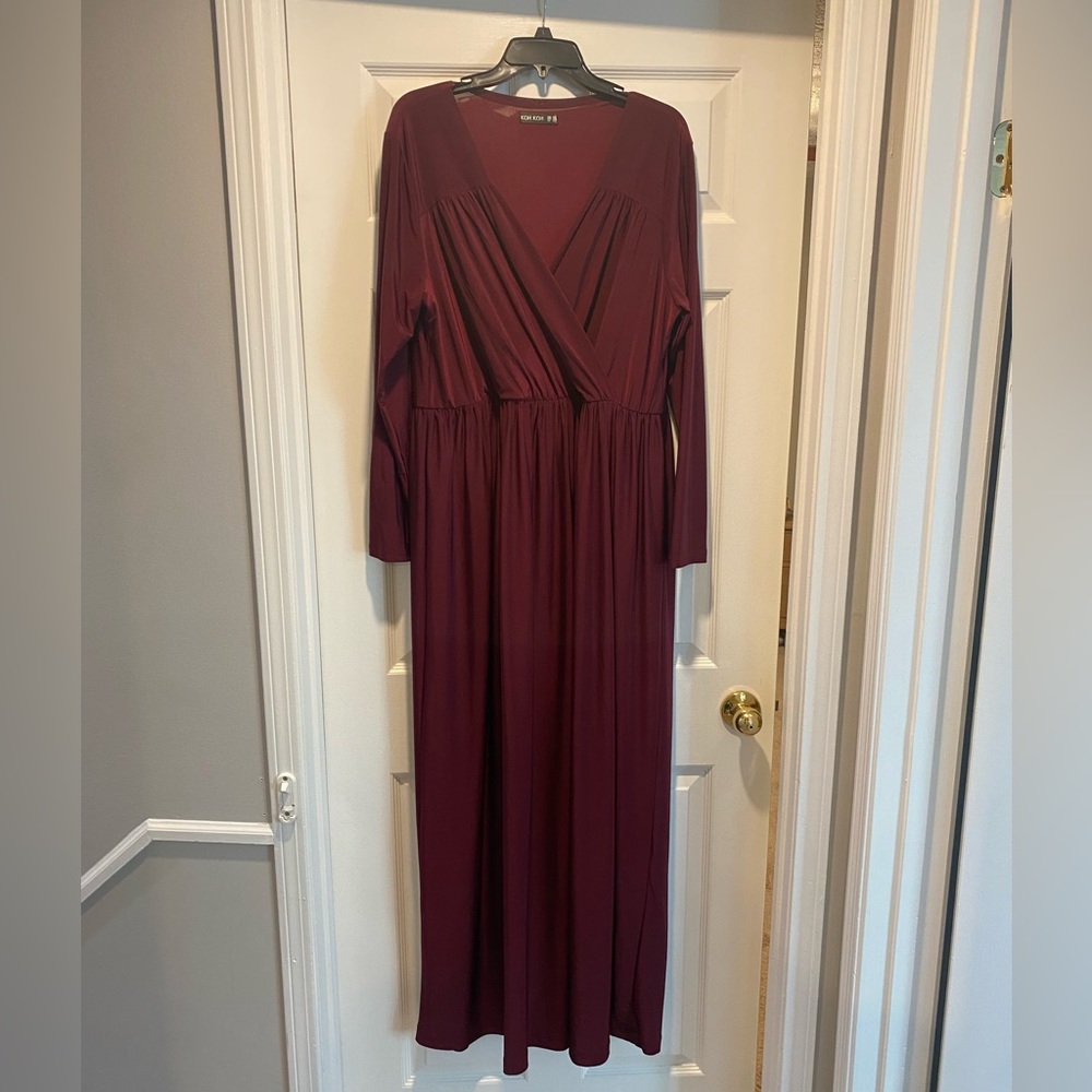 Koh Koh Floor Length 3/4 sleeve Burgundy Dress Size 2X